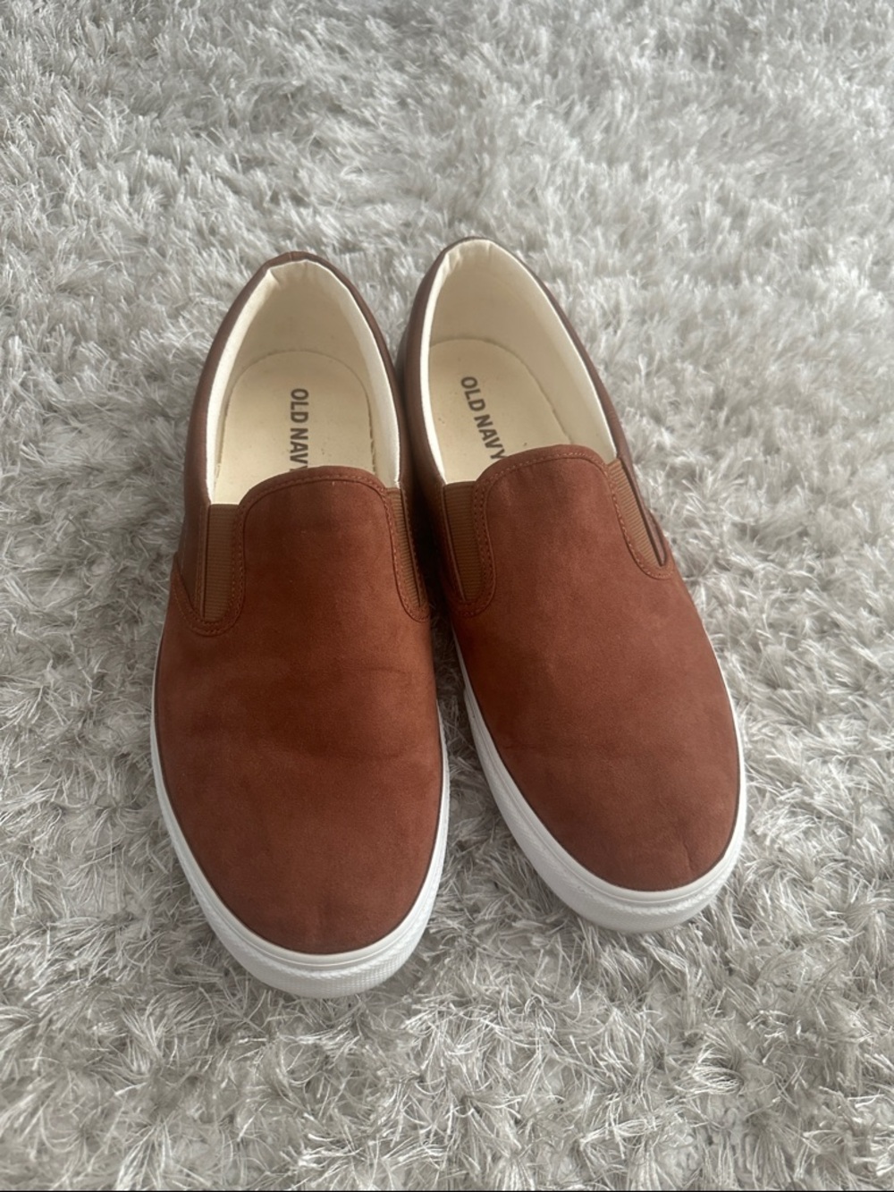 Old Navy Brown Slip-On Suede/Leather Loafers with White Sole